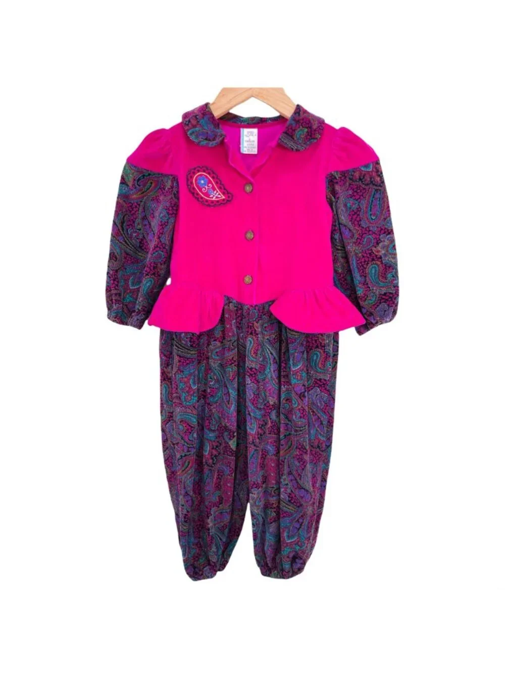 Vintage 80s Girls Epic Corduroy Peplum Jumper Outfit 3T
